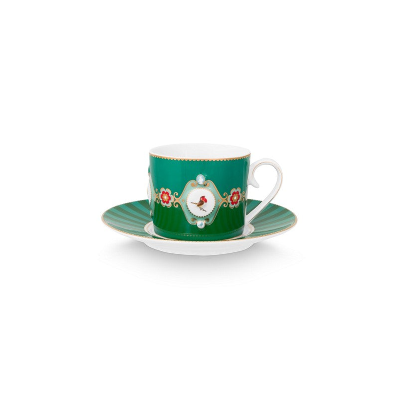 Paire tasse à thé (1 tasse + 1 sous-tasse) Love Birds Emeraude/Vert - 200ml Pip Studio - Mathon - 1