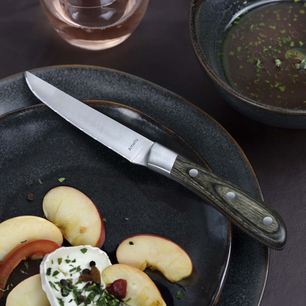 Achille - Coffret 4 couteaux steak bois de pakka Amefa - Mathon - 4