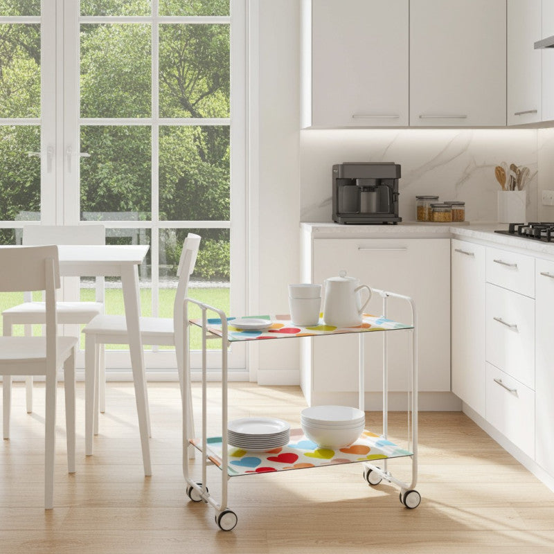 Desserte pliante 2 niveaux avec roulettes – structure blanche, bauhaus Don Hierro - Mathon - 2