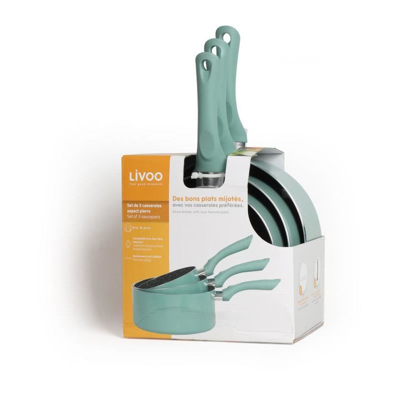 Set De 3 Casseroles - Livoo - Men125vs - Aluminium Revetement Antiadhésif - ø 16 - 18 - 20 Cm - Epaisseur 2,5 Mm - Manche De 1 Livoo - Mathon - 5