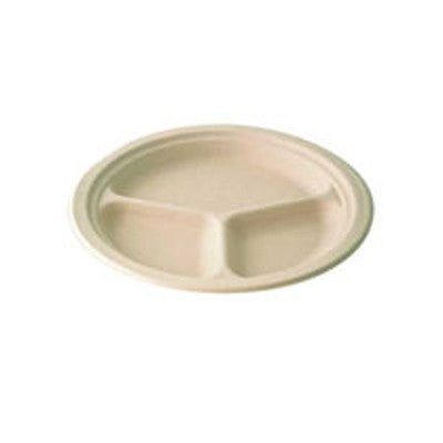 Assiette ronde blanche en pulpe 3 compartiments Diam: 26,2 cm 26,2 x 26,2 x 2,6 cm - 50 unités FirstPack - Mathon