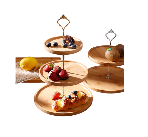 Présentoir à Dessert 3 Niveaux en Bambou Naturel Vendos85 - Mathon - 1