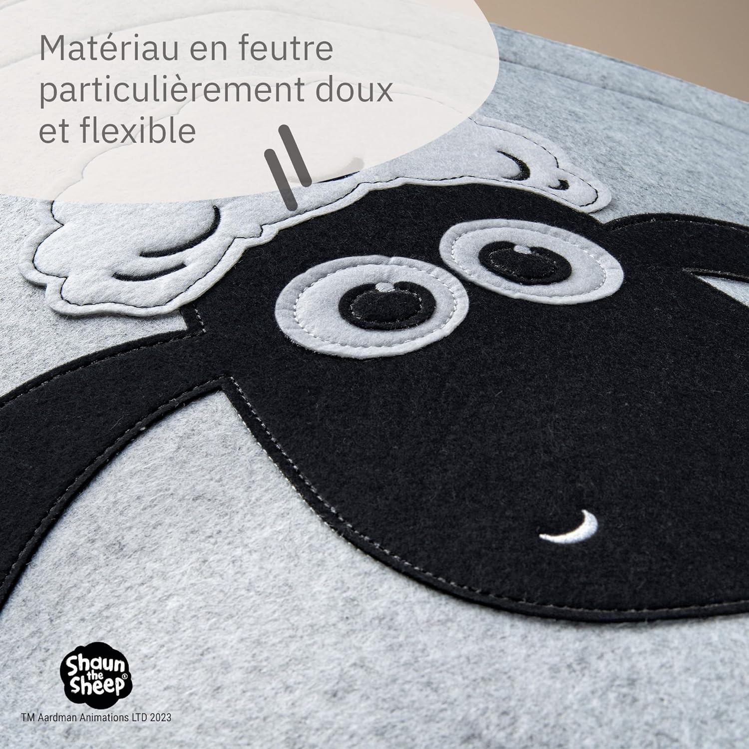 Panier à linge sale gris en feutre motif tête de mouton Lifeney Shaun le mouton Fackelmann - Mathon - 4