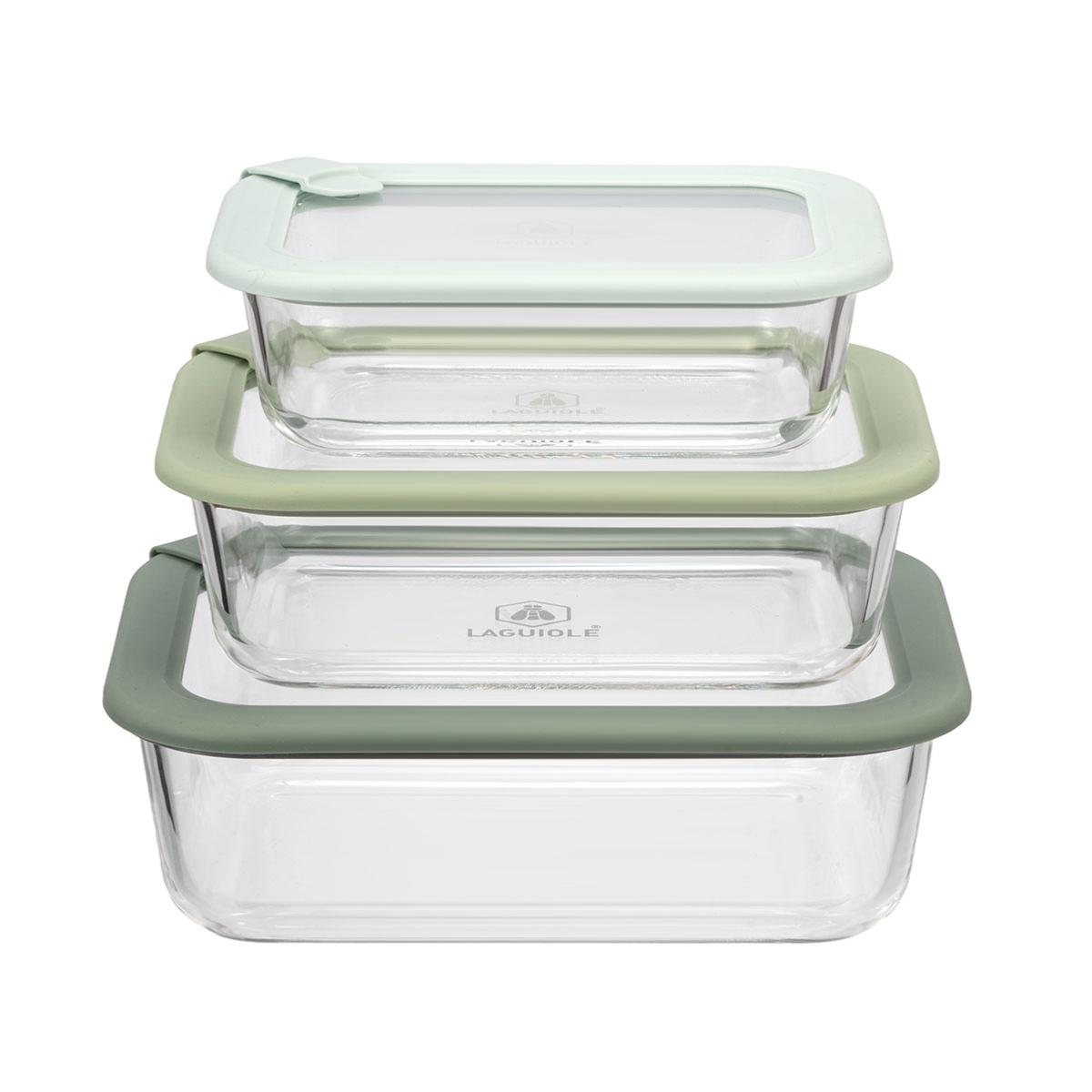 Lot de 3 boîtes en verre rectangulaires avec couvercle 640/1050/1520ml Laguiole Cuisson - Mathon - 1