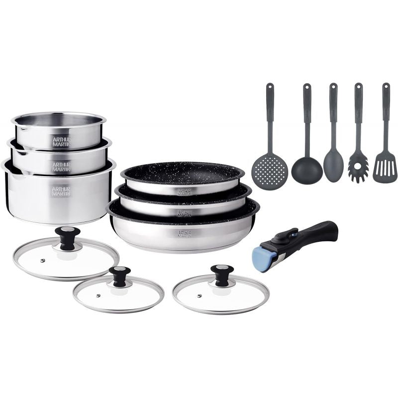 Batterie de cuisine inox avec manche amovible 15 pieces Arthur Martin AM1275 Arthur Martin - Mathon - 1