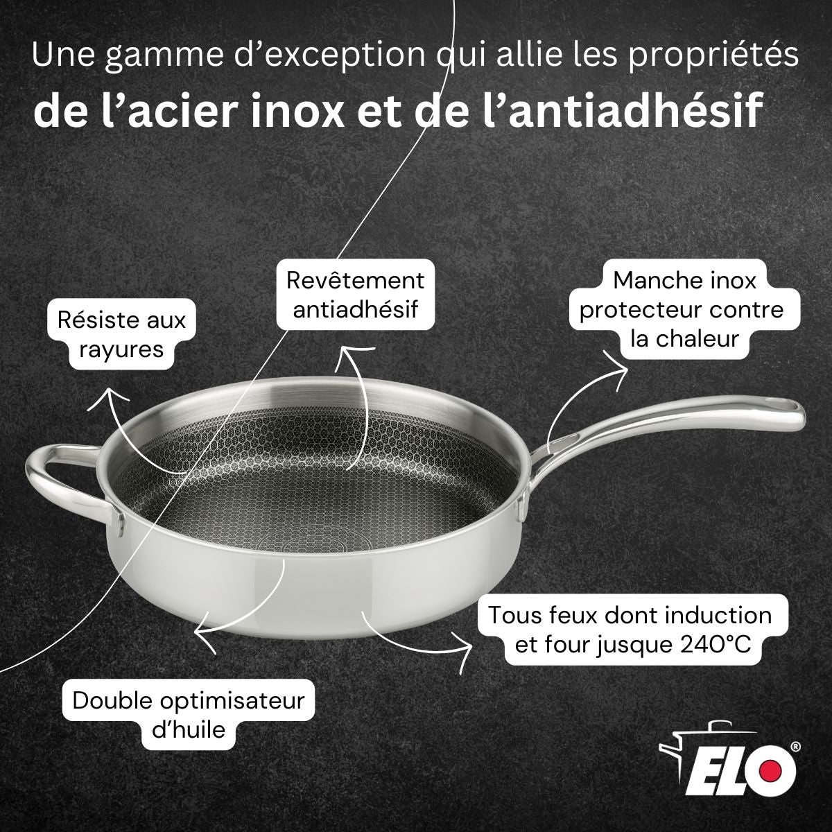 Sauteuse 28 cm en inox 18/10  Relief Evolution Elo - Mathon - 6