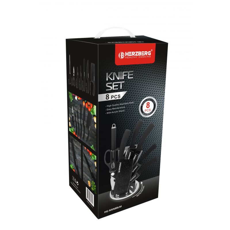 Set de couteaux avec support 8 pièces Marbre Noir Herzberg HGMSN8BLM Herzberg - Mathon - 3