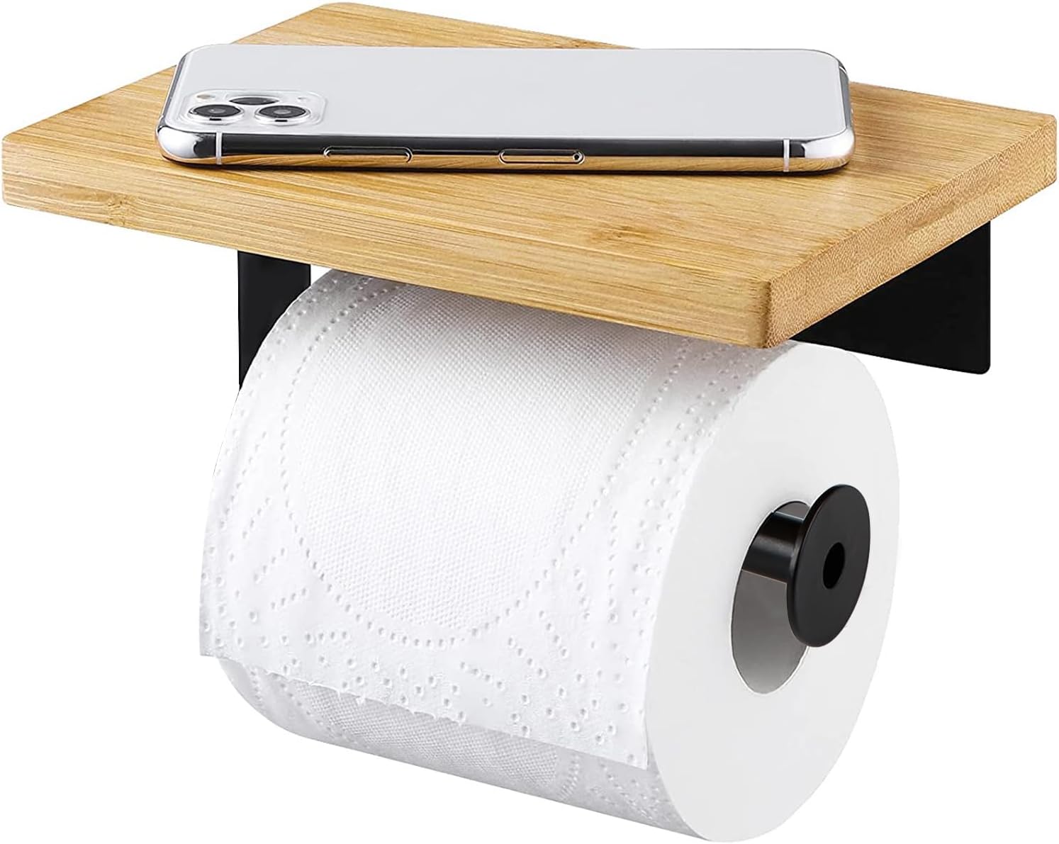 Porte-papier toilette bois & acier noir avec étagère Vendos85 - Mathon