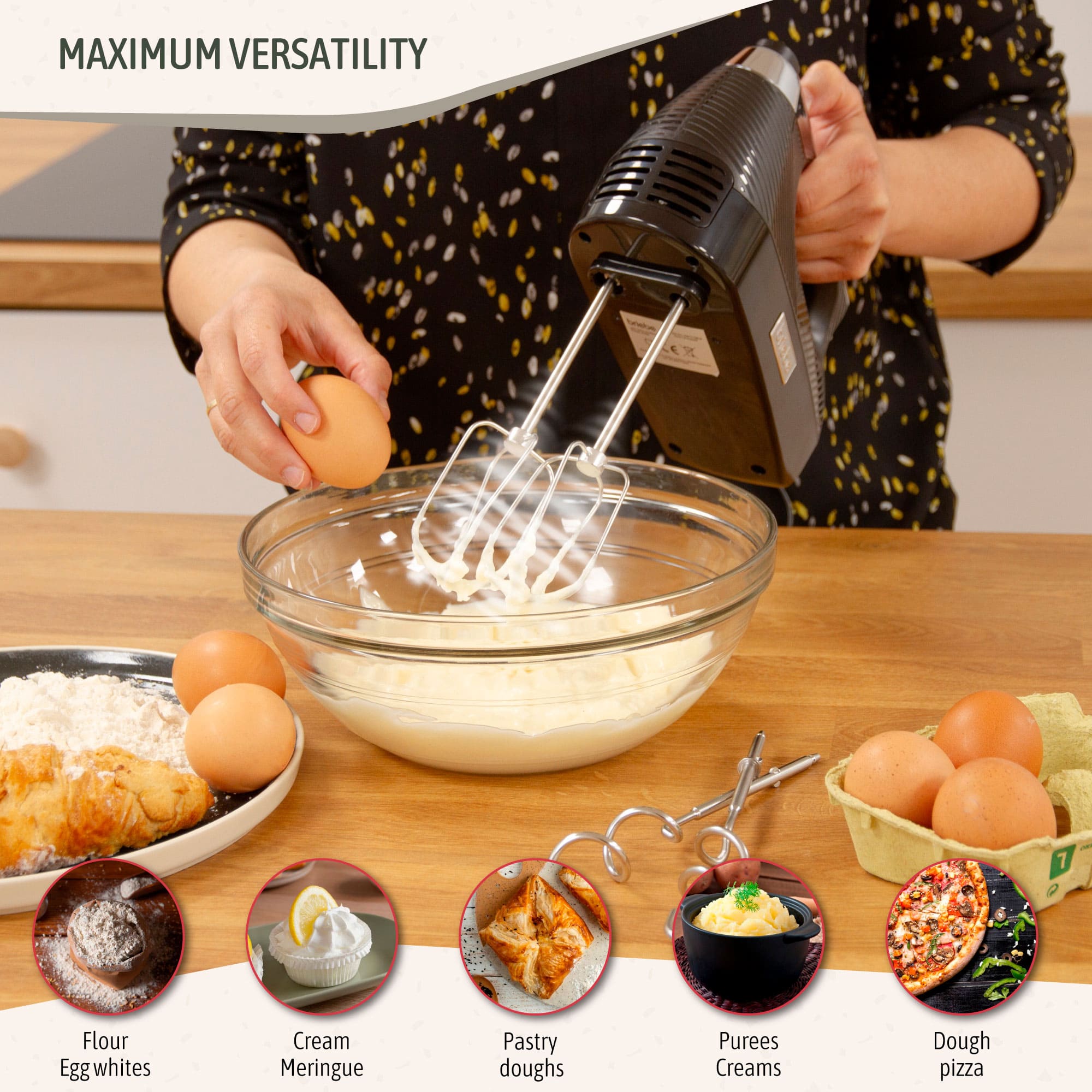 Elegance Batteur Electrique Cuisine Mixeur Spécial Pâtisserie 5 Vitesses + Turbo 400 Noir HM1174BLK Briebe - Mathon - 4