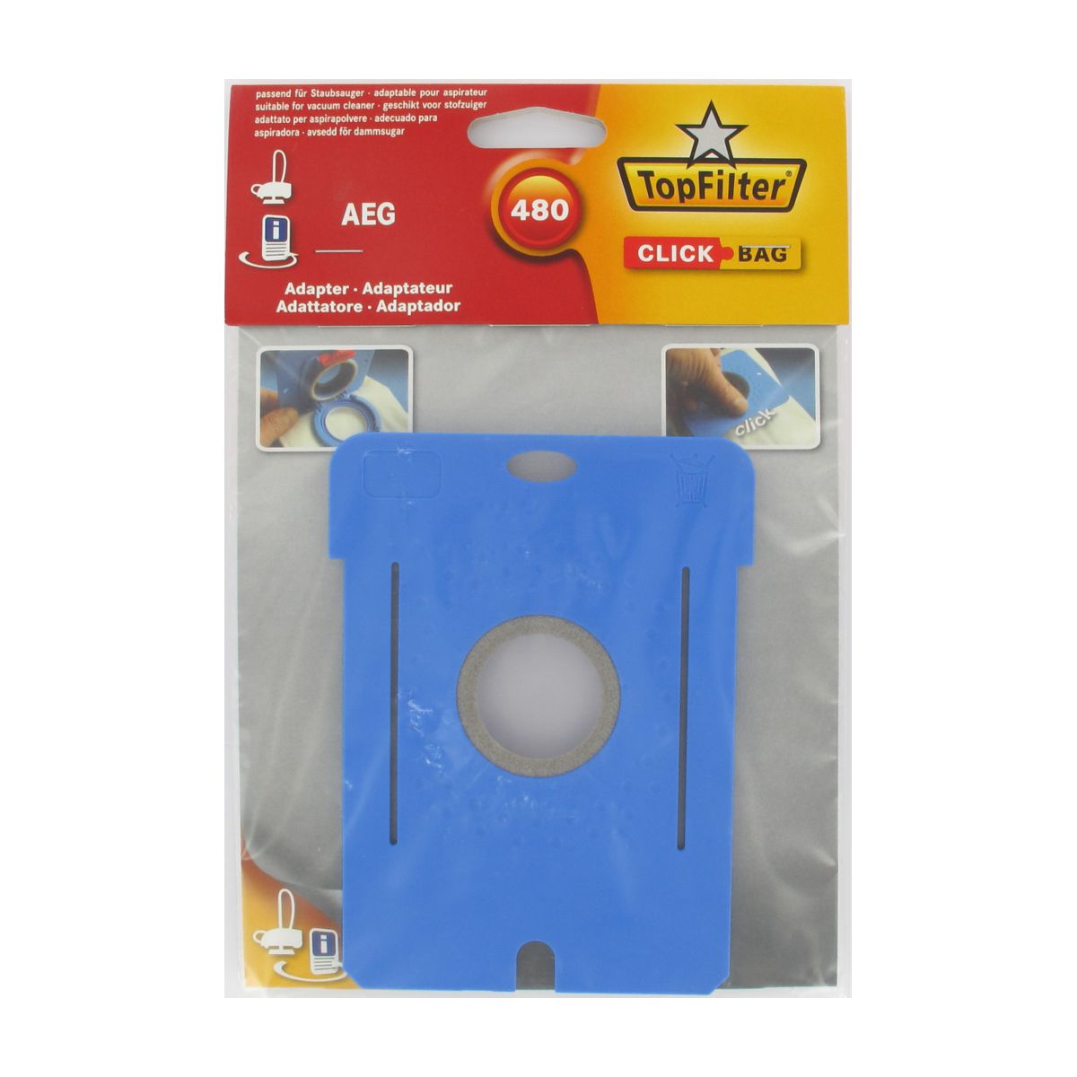 Boite de 4 sacs aspirateurs universels Top Filter avec Adaptateur Click Bag pour aspirateurs AEG 480 TopFilter - Mathon - 2