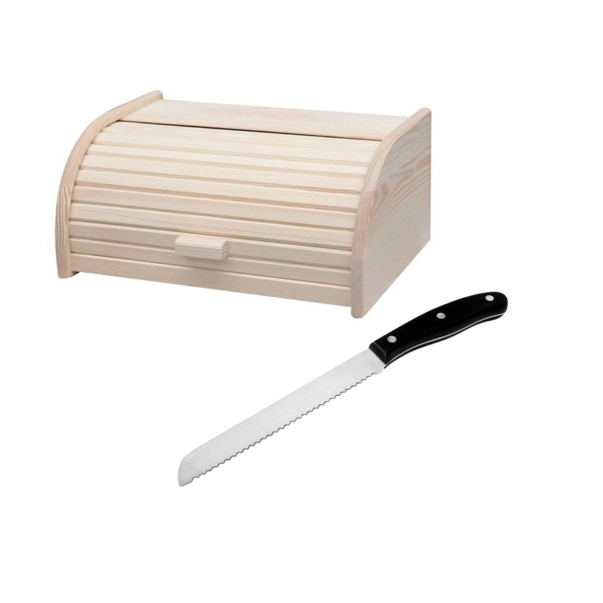 Set de 2 ustensiles pour le pain avec Huche à pain en bois et Couteau à pain  Boissellerie Fackelmann - Mathon - 1