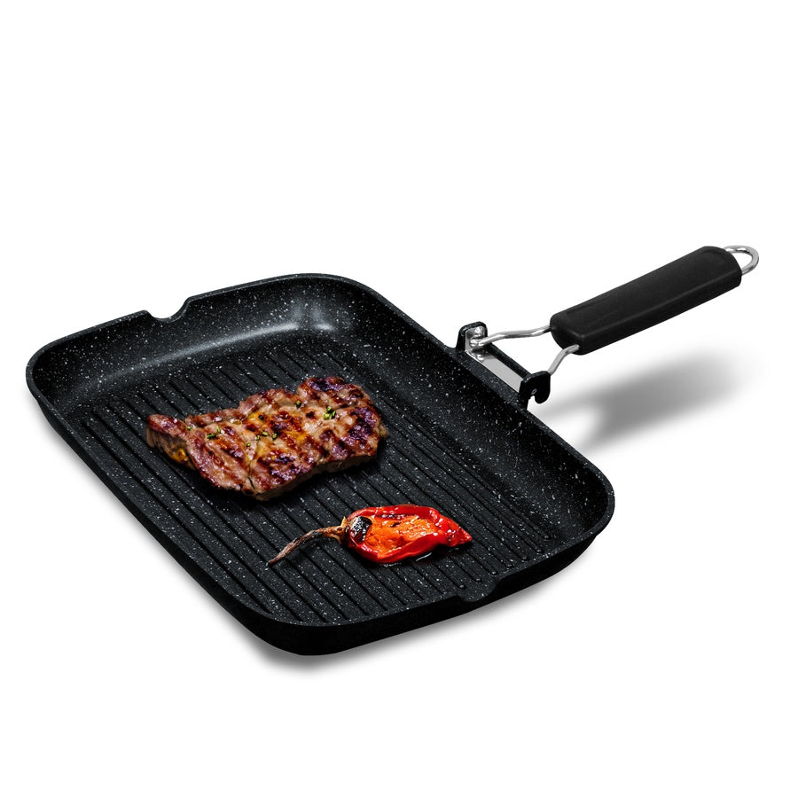 Poêle à Griller Induction Antiadhésif Titane 34x24cm Fonte d