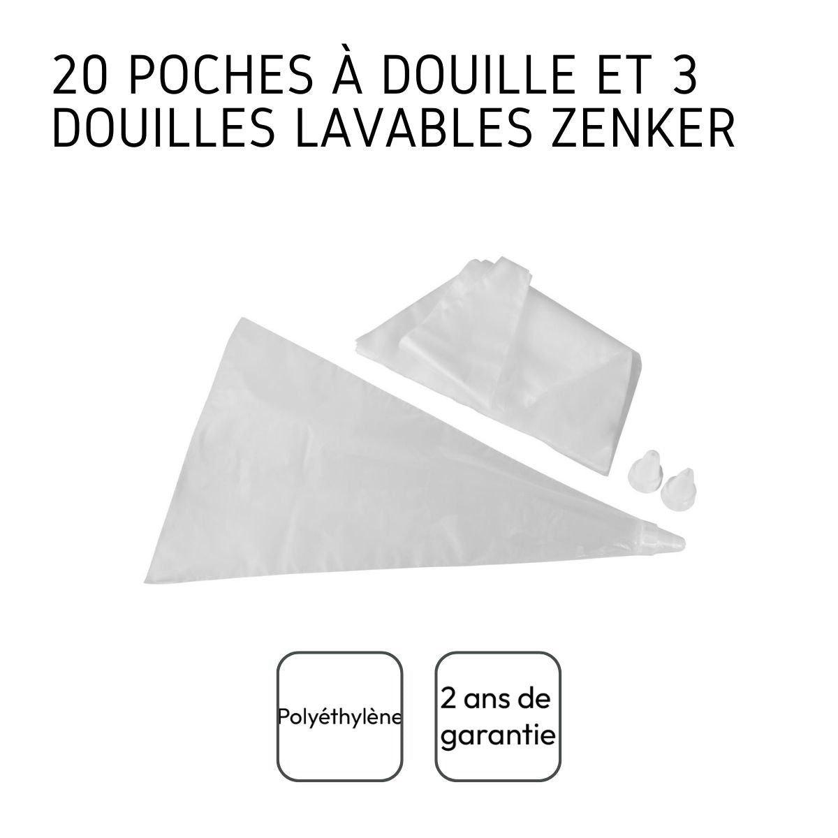 Lot de 20 poches à douille jetables et 3 embouts plastique réemployables 32 cm Zenker Smart Pastry Zenker - Mathon - 4
