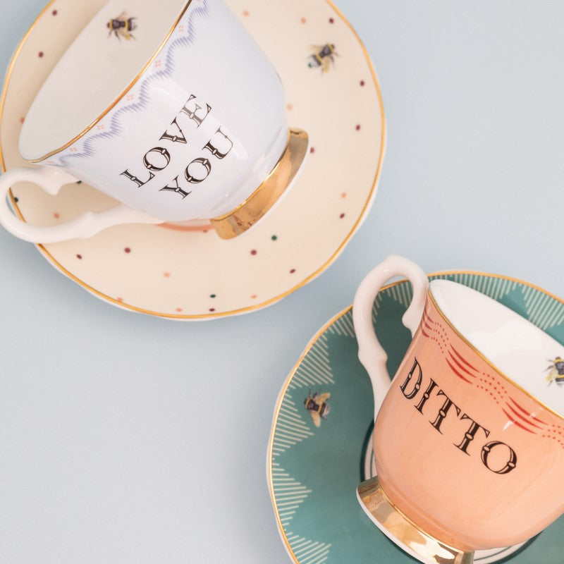 Coffret 2 Paire Tasse thé (2 tasses + 2 sous-tasses) 280ml - Love You / Ditto Yvonne Ellen - Mathon - 2