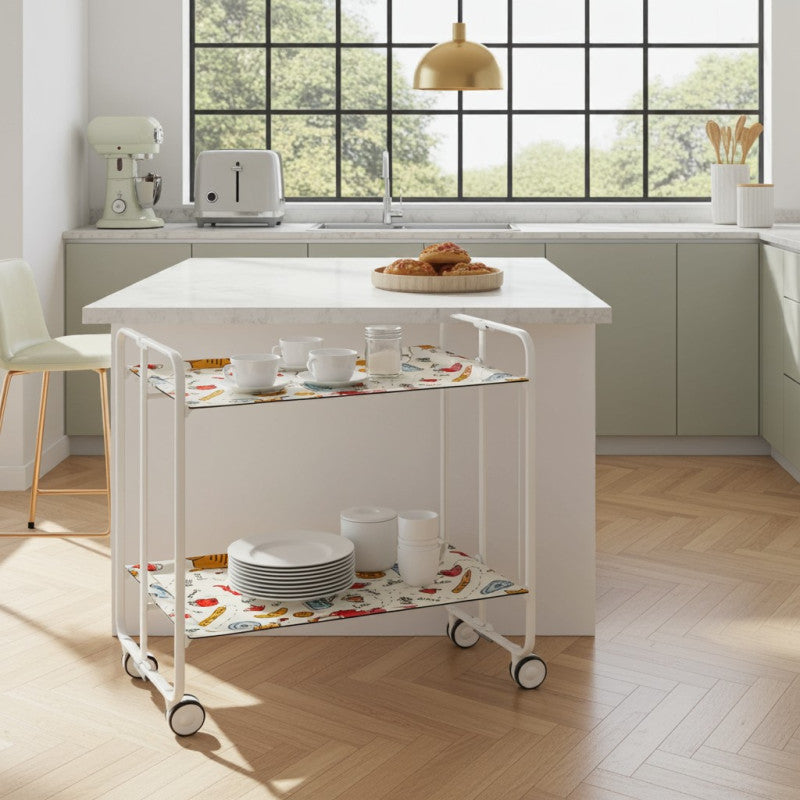 Desserte pliante 2 niveaux avec roulettes – structure blanche, bauhaus Don Hierro - Mathon - 2