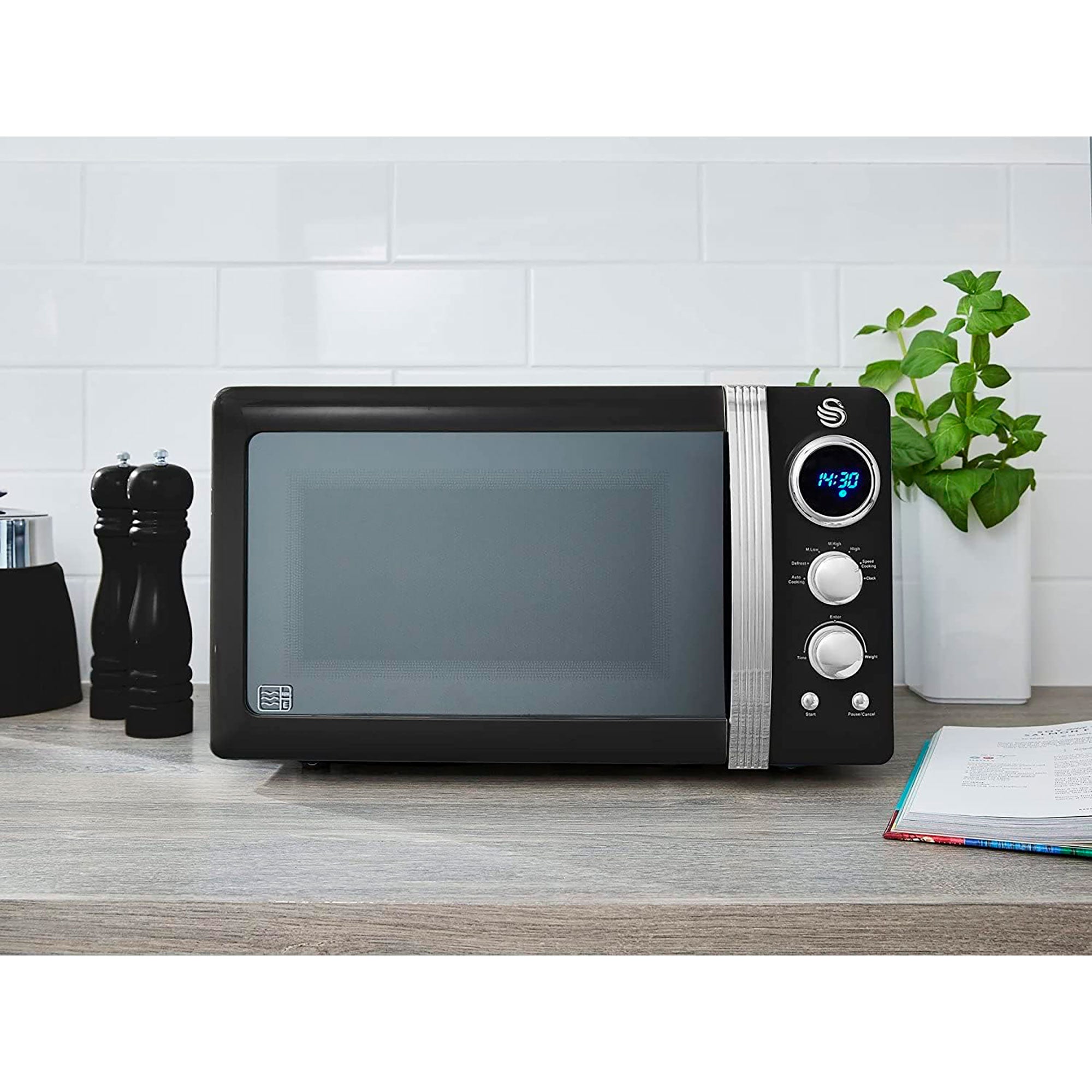 Retro Micro-ondes Numérique 20L, 5 Niveaux Puissance, Décongélation, Minuterie 800 Noir SM22030LBNEU - Mathon - 2