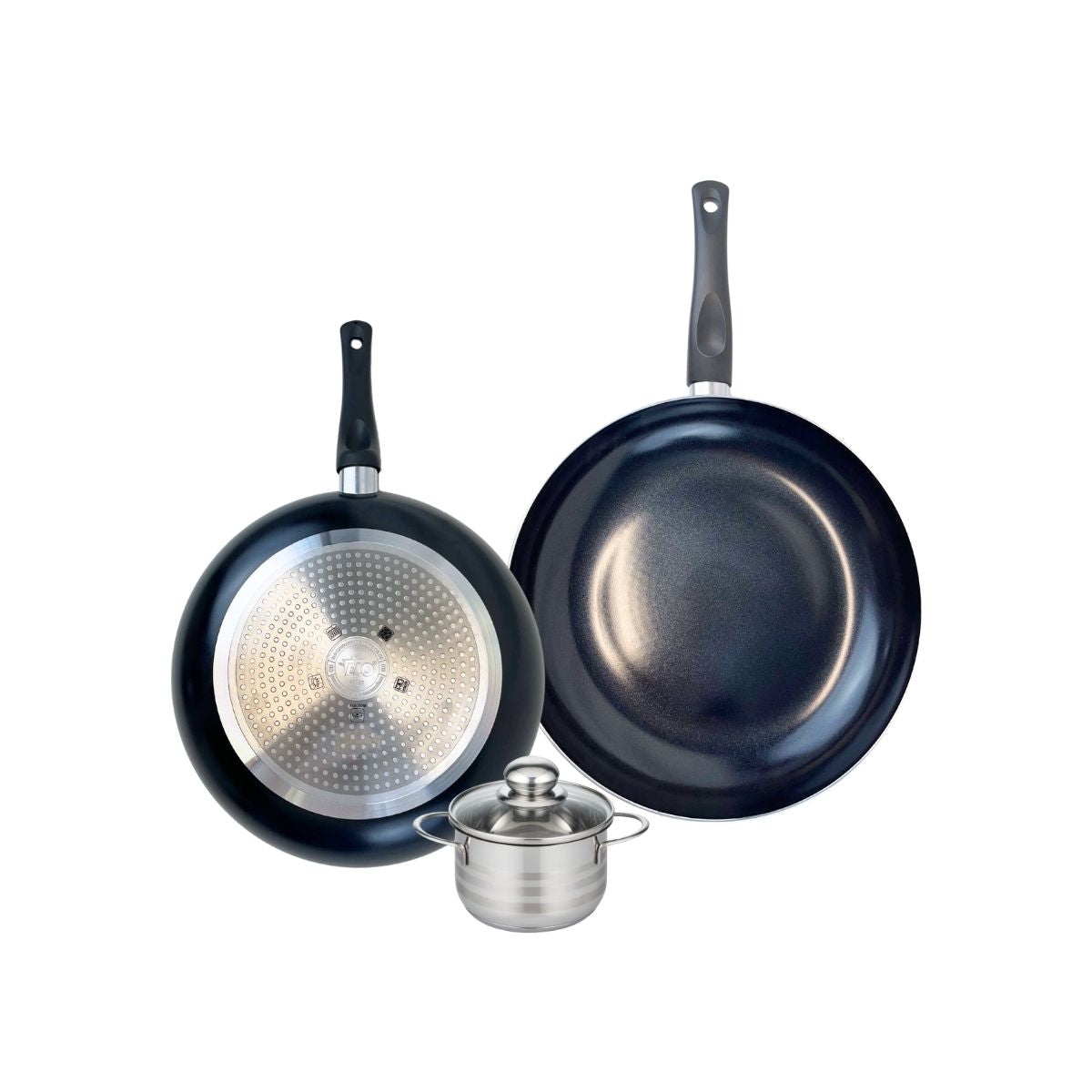 Ensemble de 2 Poêles de cuisson 28 et 32 cm et 1 faitout 12 cm  Prima Brillant Elo - Mathon - 1