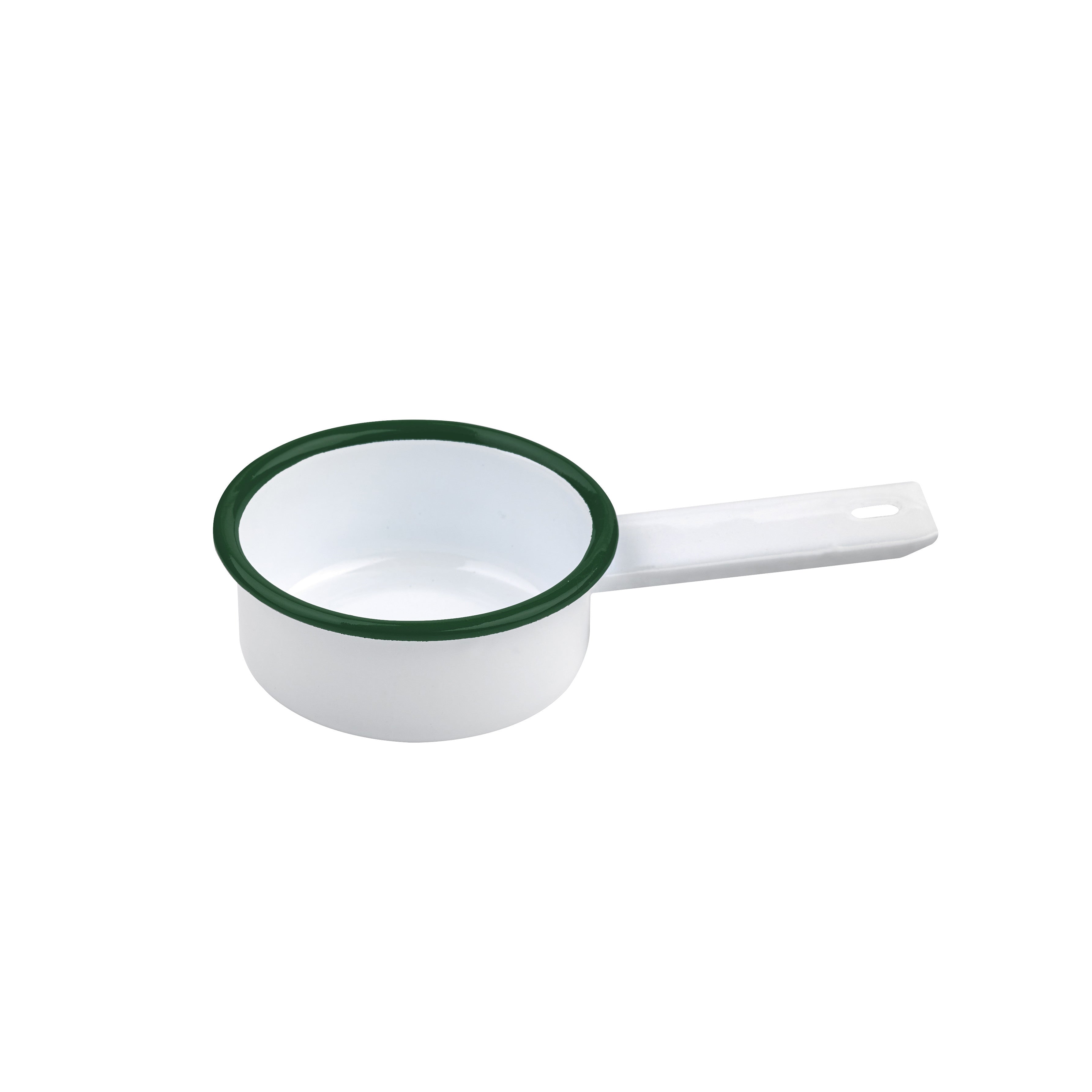 12Pcs - Mini casserole blanche en acier émaillé à bord vert   H30mm 100ml FirstPack - Mathon - 1