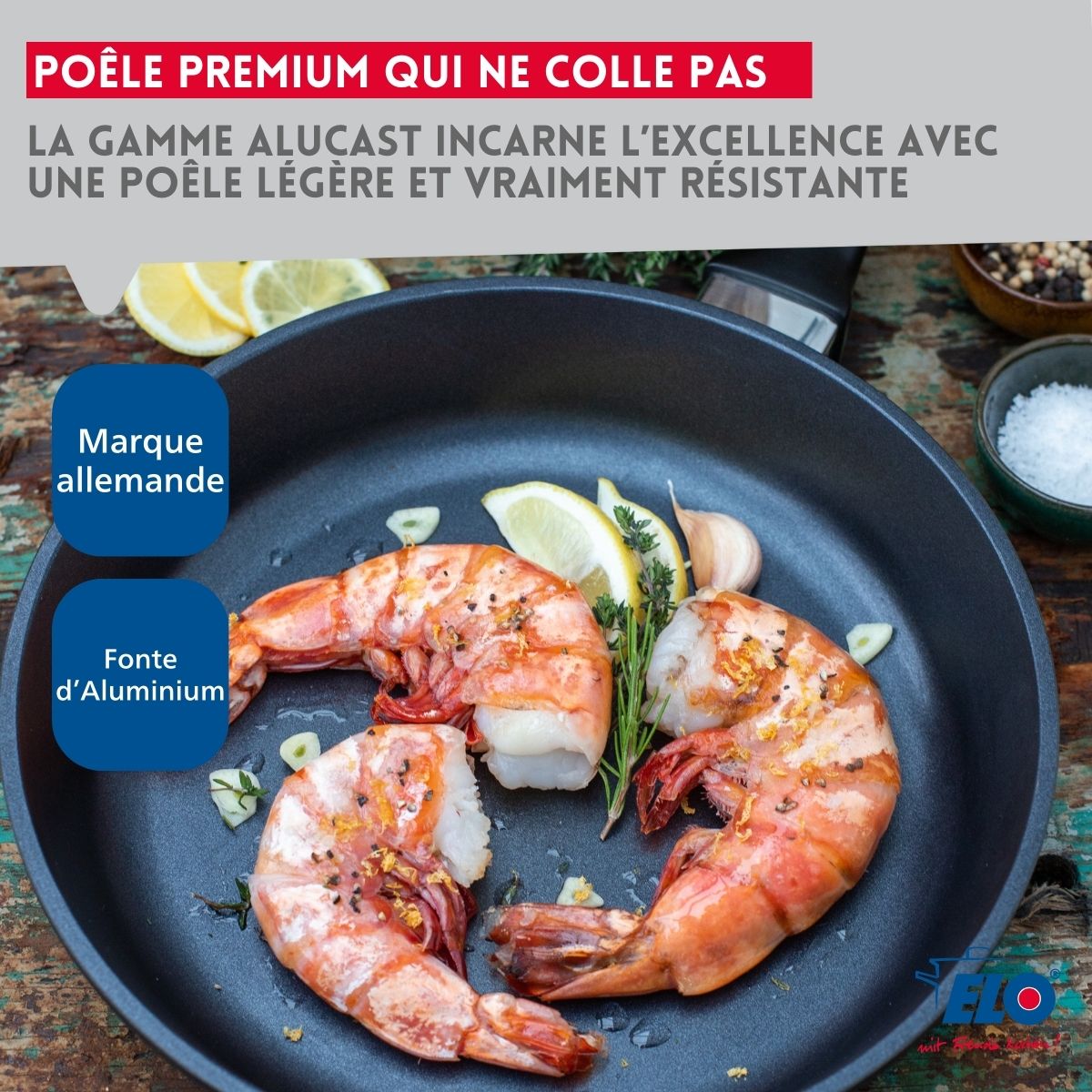 Set de 3 poêles 24 cm 28 cm et 32 cm et couvercles sans PFAS  Alucast Elo - Mathon - 5