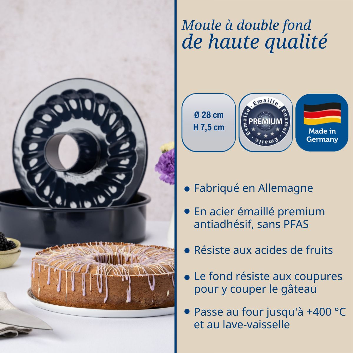 Ensemble de 2 Moules à manqué et savarin double fond 28 cm Dr. Oetker Back Liebe Dr. Oetker - Mathon - 3