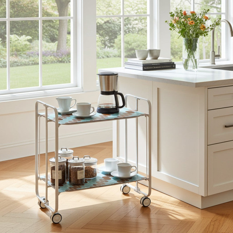 Desserte pliante 2 niveaux avec roulettes – structure blanche, bauhaus Don Hierro - Mathon - 2