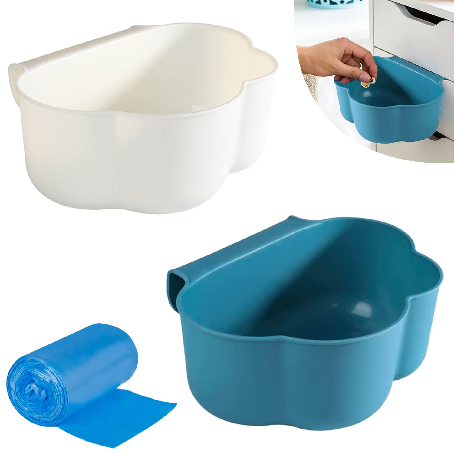 Lot de 2 bacs de récupération pour déchets de cuisine à suspendre blanc bleu Vendos85 - Mathon