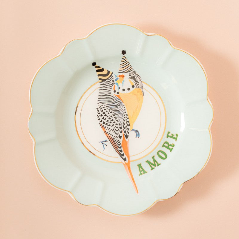 Assiette plate fleur 23cm Perruches AMORE - Animal Magic Yvonne Ellen - Mathon - 1