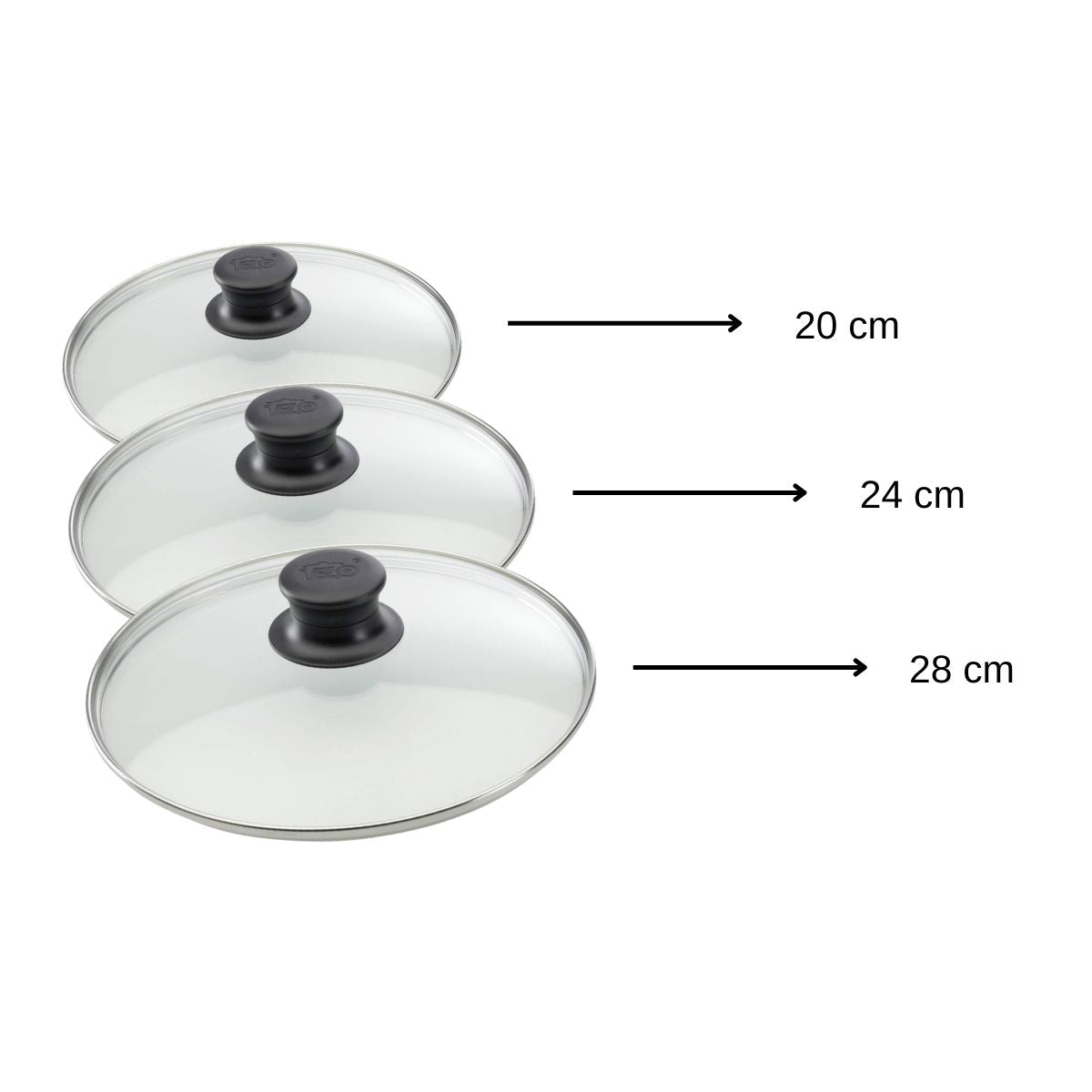 Set de 3 couvercles de cuisson en verre 20 cm 24 cm et 28 cm Elo - Mathon - 3