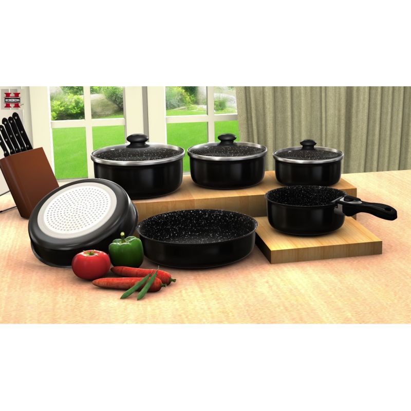 Batterie de cuisine revêtement pierre avec manche amovible 10 pieces noir Herzberg HG5000-BK Herzberg - Mathon - 6