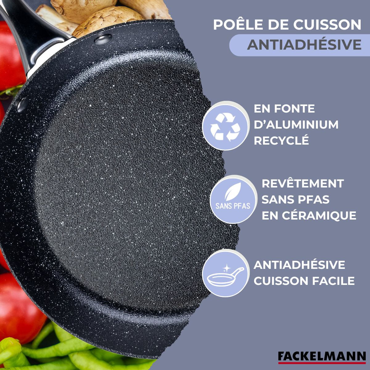 Poêle 24 cm fonte alu revêtement antiadhésif céramique sans PFAS Fackelmann - Mathon - 4