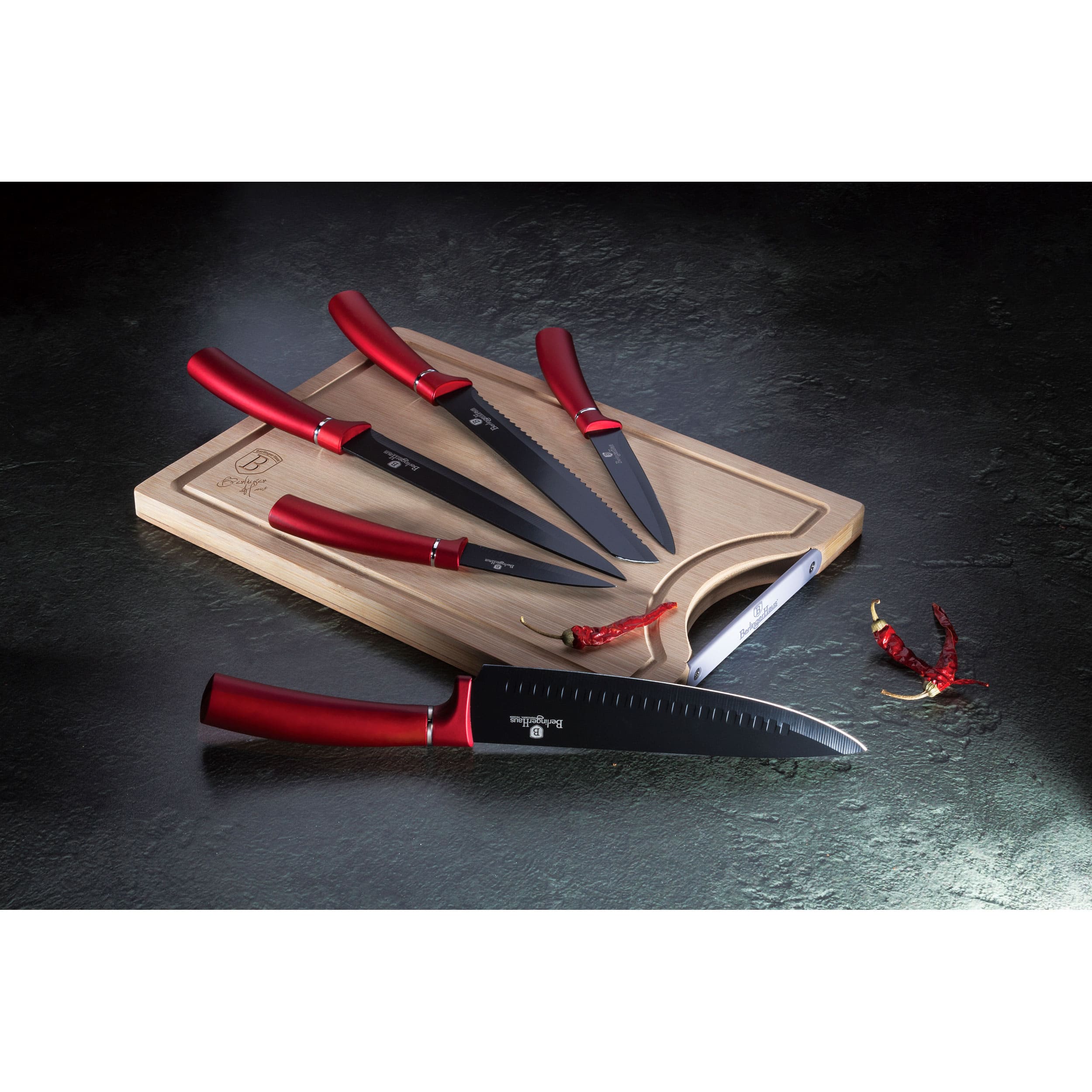 Jeu de 5 Couteaux de Cuisine Professionnel Acier inox, Chef, Planche à Découpe  Rouge Burgundy - Mathon - 2