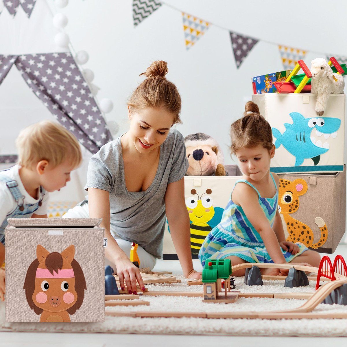 Boîte de rangement en tissu pour enfant "cheval" avec couvercle, compatible Ikea Kallax Lifeney Fackelmann - Mathon - 2