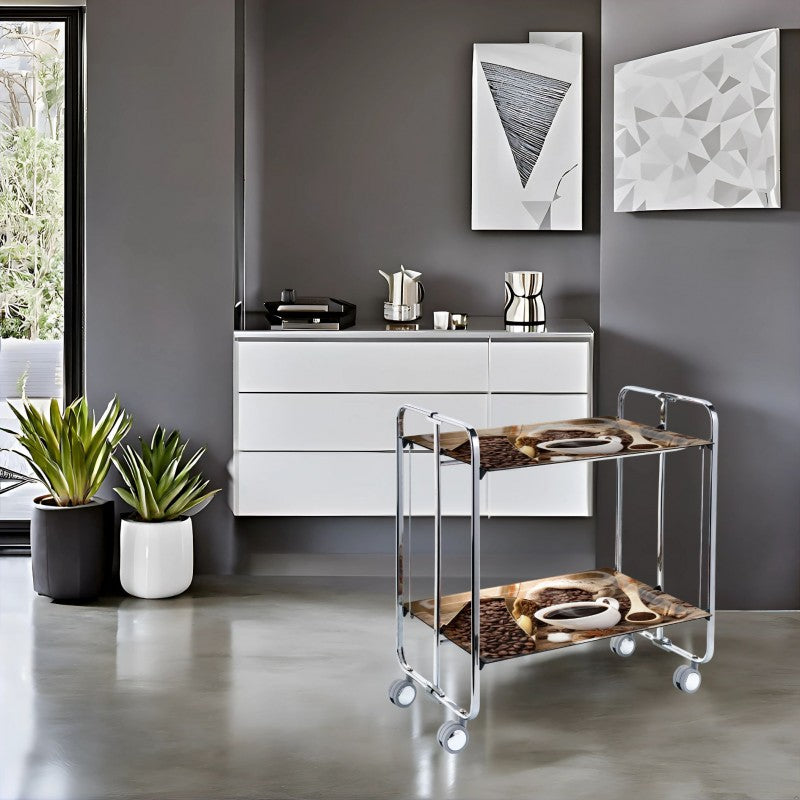 Desserte pliante 2 niveaux avec roulettes – structure chromée, bauhaus Don Hierro - Mathon - 2