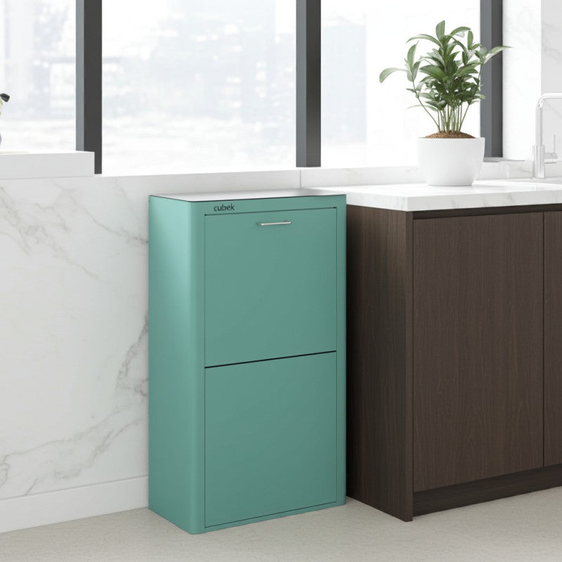 Poubelle cuisine de tri sélectif CUBEK, 4 compartiments de 20 litres, Turquoise Don Hierro - Mathon - 2