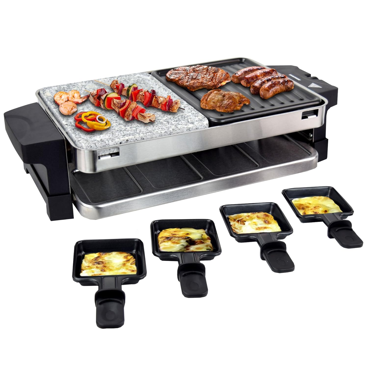 Raclette avec pierre chaude et plaque de cuisson en acier inoxydable 8 personnes Syntrox - Mathon