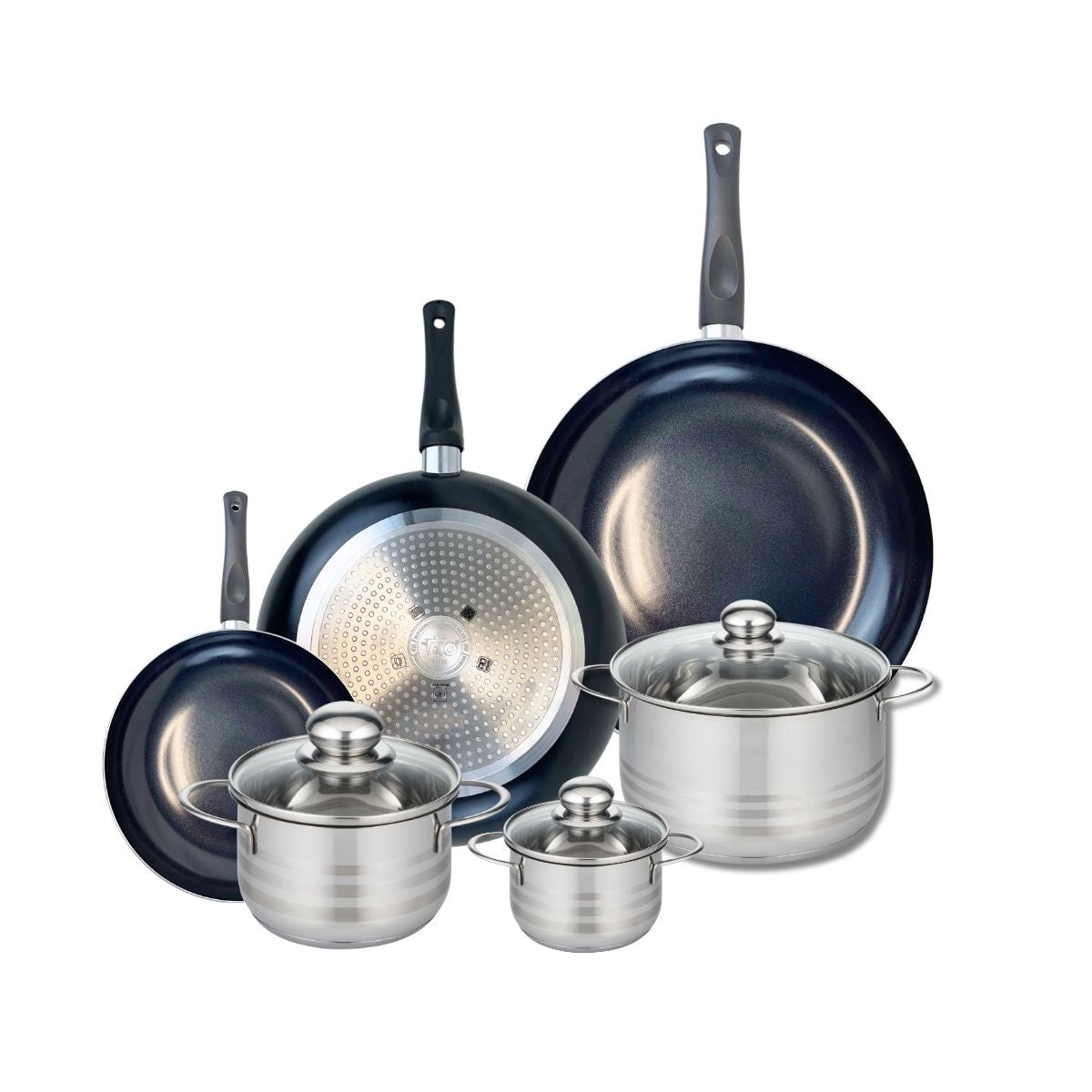 Ensemble de 3 Poêles de cuisson 20, 28 et 32 cm et 3 faitouts 12, 16 et 20 cm  Prima Brillant Elo - Mathon - 1
