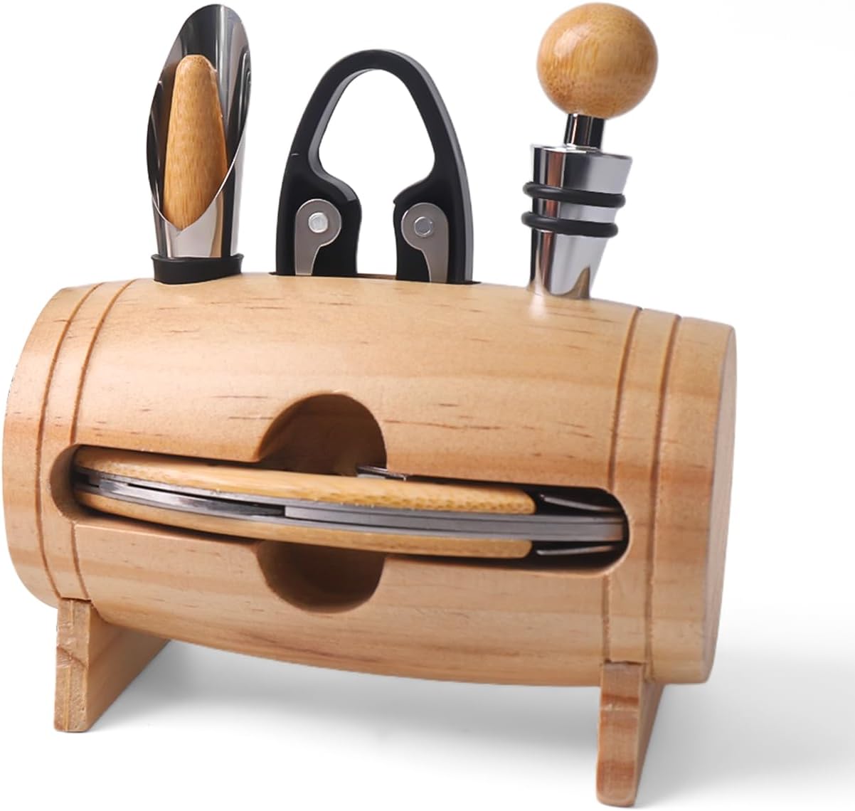 Coffret 4 pièces accessoires vin en forme de tonneau Vendos85 - Mathon