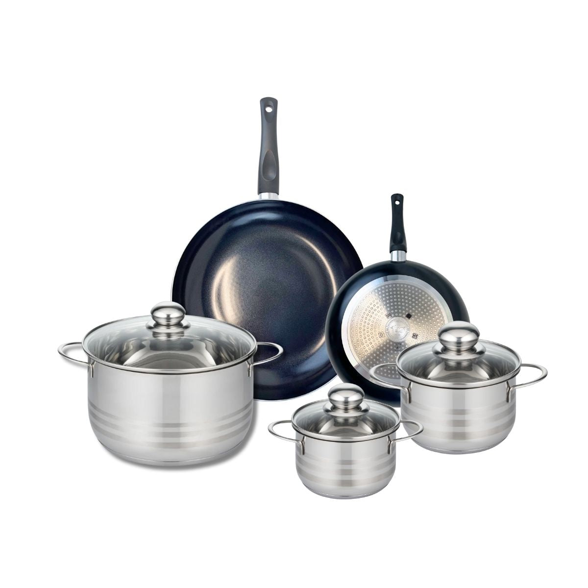 Ensemble de 2 Poêles de cuisson 20 et 28 cm et 3 faitouts 14, 16 et 24 cm  Prima Brillant Elo - Mathon - 1