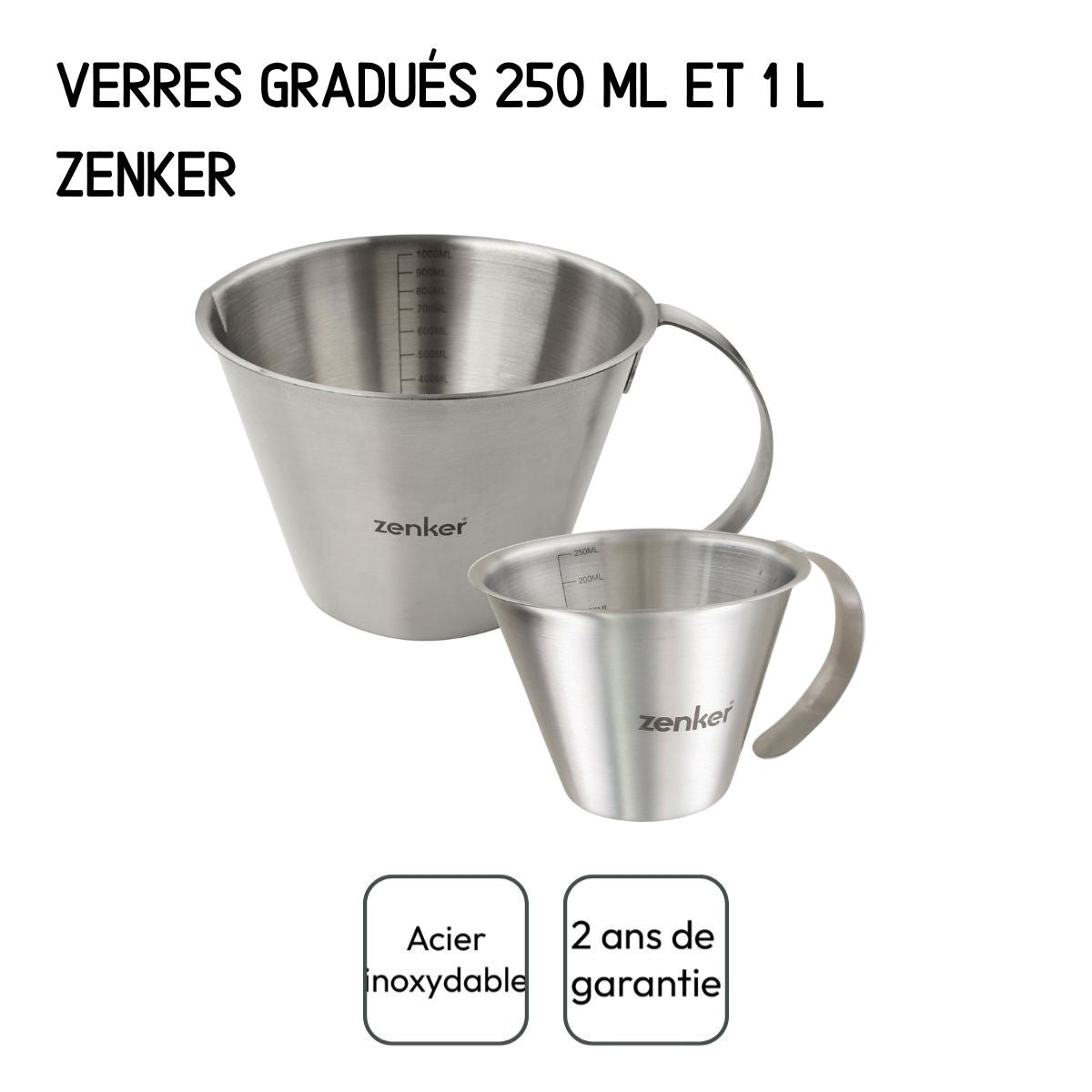 Set de 2 verres doseurs gradués en inox 250 ml et 1 litre Zenker Zenker - Mathon - 5