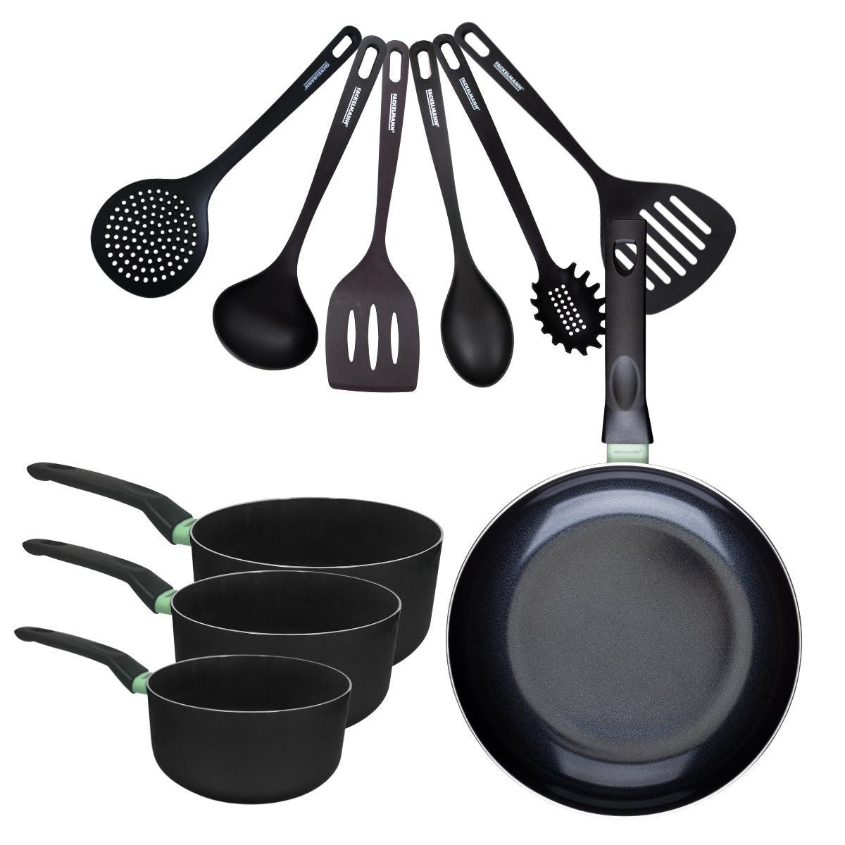 Set de 1 poêle 28 cm, 3 casseroles antiadhésives céramique 16, 18 et 20 cm et 6 ustensiles  Brandao Fackelmann - Mathon - 1