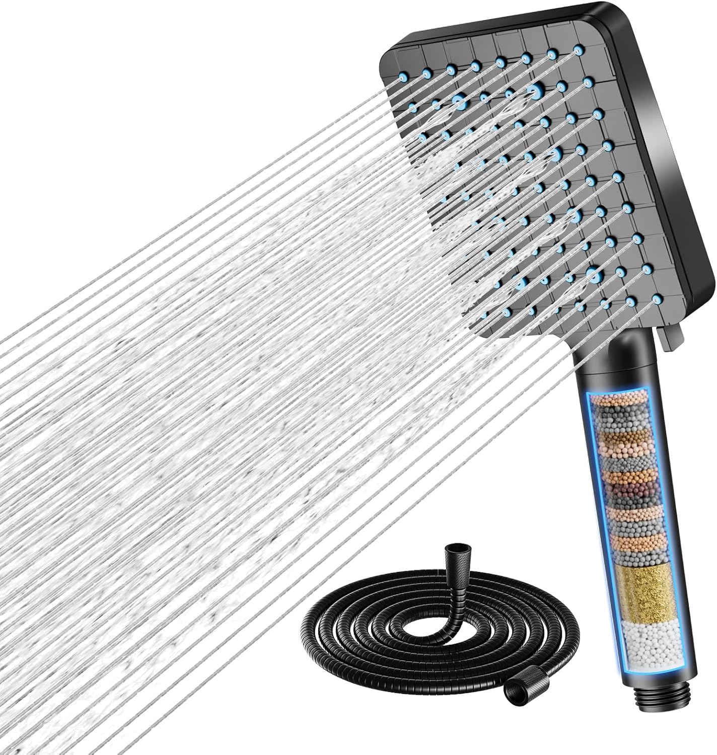 Pommeau de douche carré filtrant 20 étapes – Noir Vendos85 - Mathon