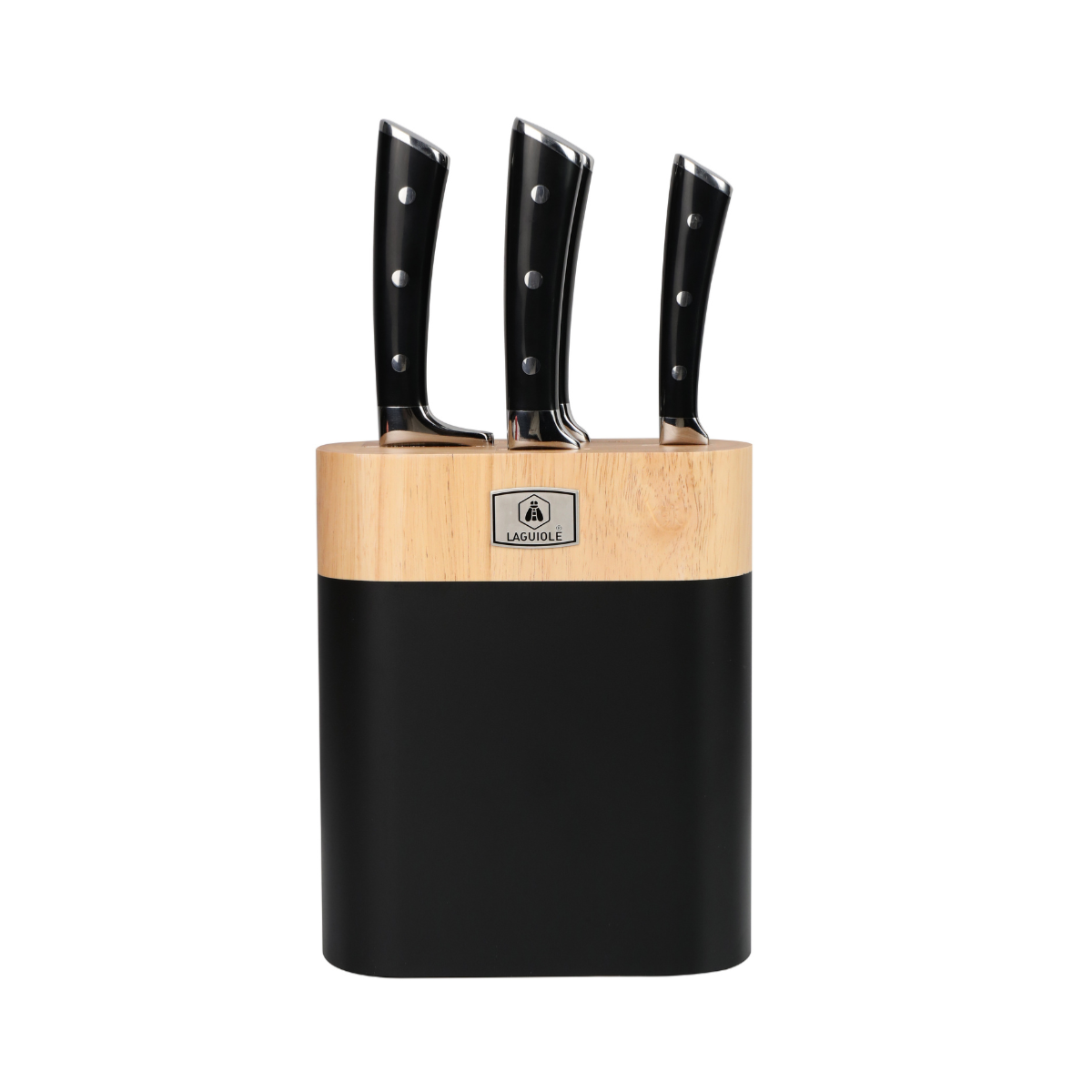 Bloc de 4 couteaux en acier noir - "Lustrobois" Laguiole Cuisson - Mathon - 1