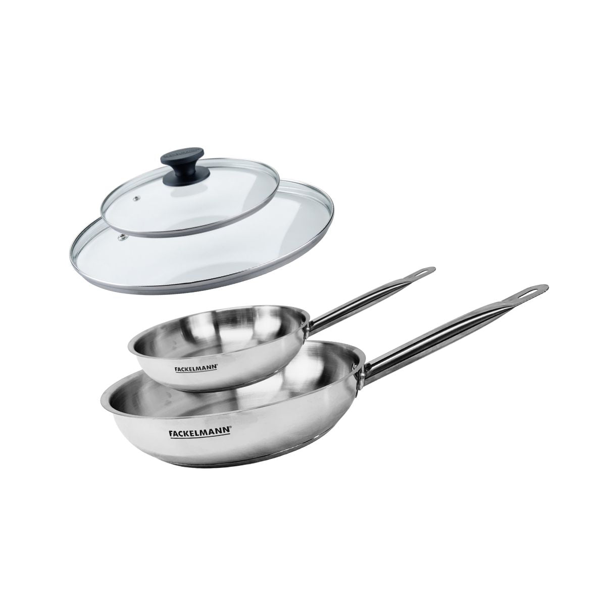 Set de 2 poêles 20 et 28 cm en inox et 2 couvercles en verre  Eterna Fackelmann - Mathon - 1