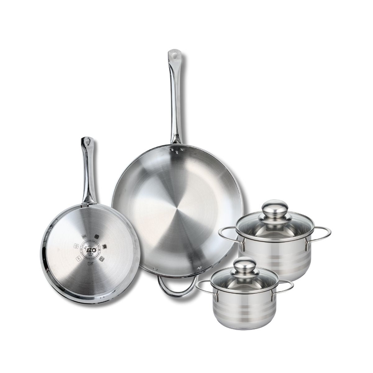 Ensemble de 2 Poêles de cuisson 24 et 32 cm et 2 faitouts 14 et 16 cm  Profi Brillant Elo - Mathon - 1