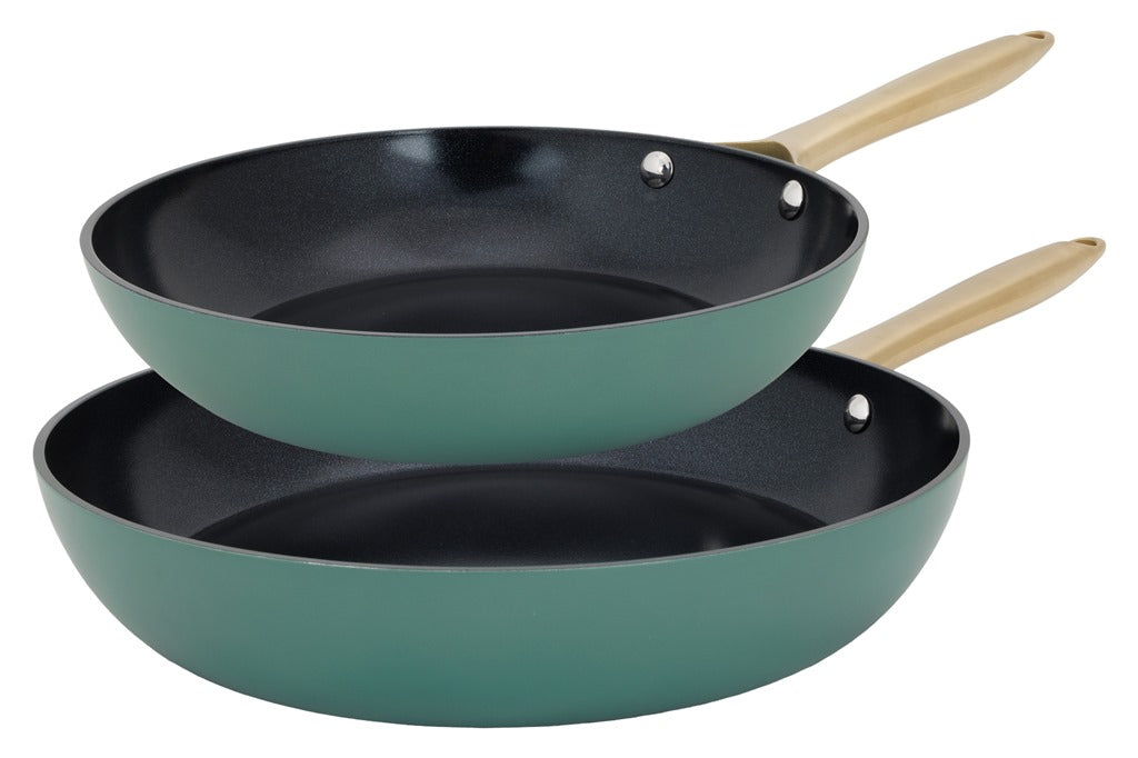 Lot de 2 Poêles en aluminium recyclé anti-adhésives, Elégance, Vert, D24+28 cm Cosy & Trendy - Mathon - 2