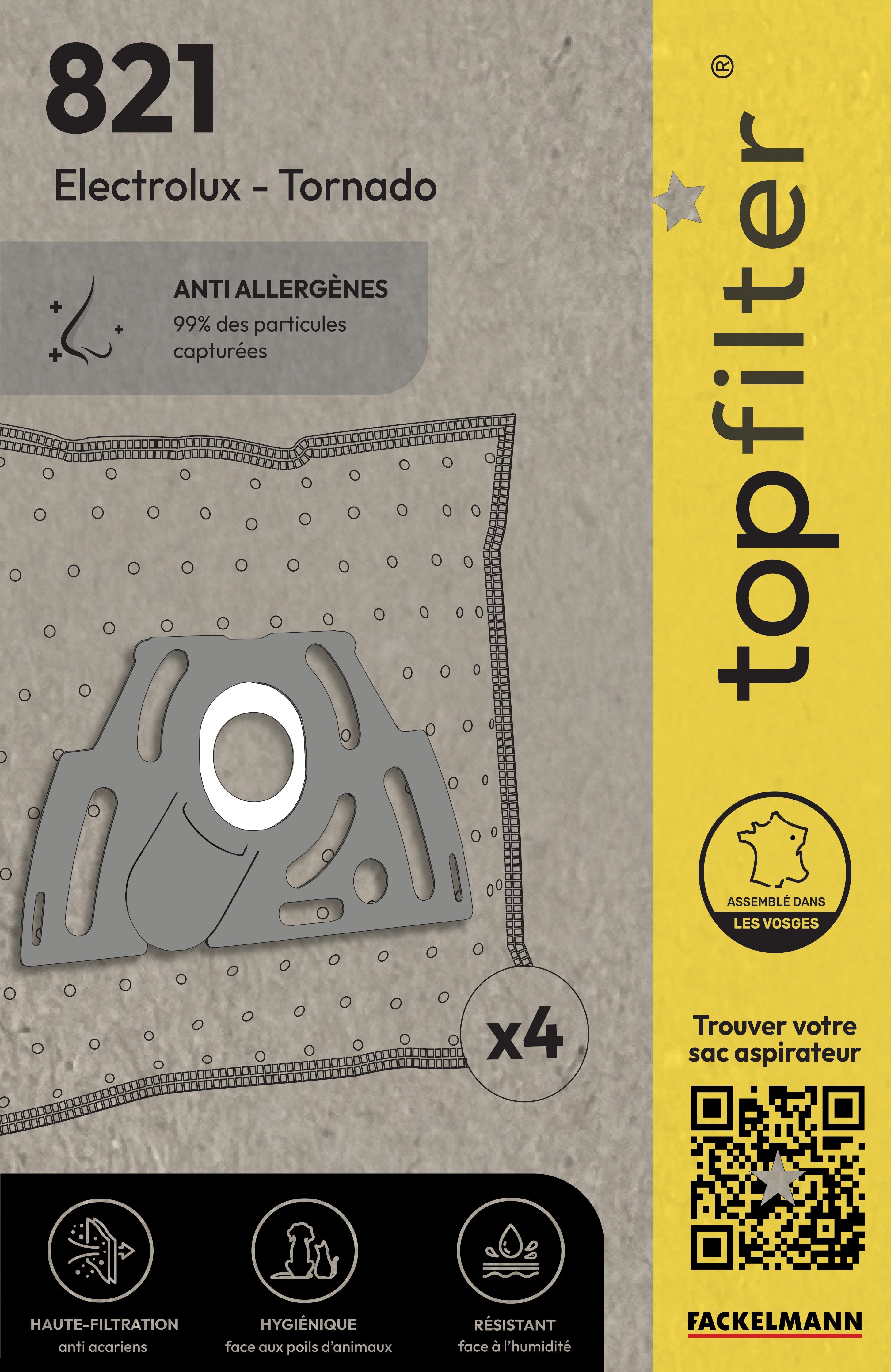 Lot de 4 sacs aspirateur pour Tornado et Electrolux TopFilter Premium TopFilter - Mathon - 1