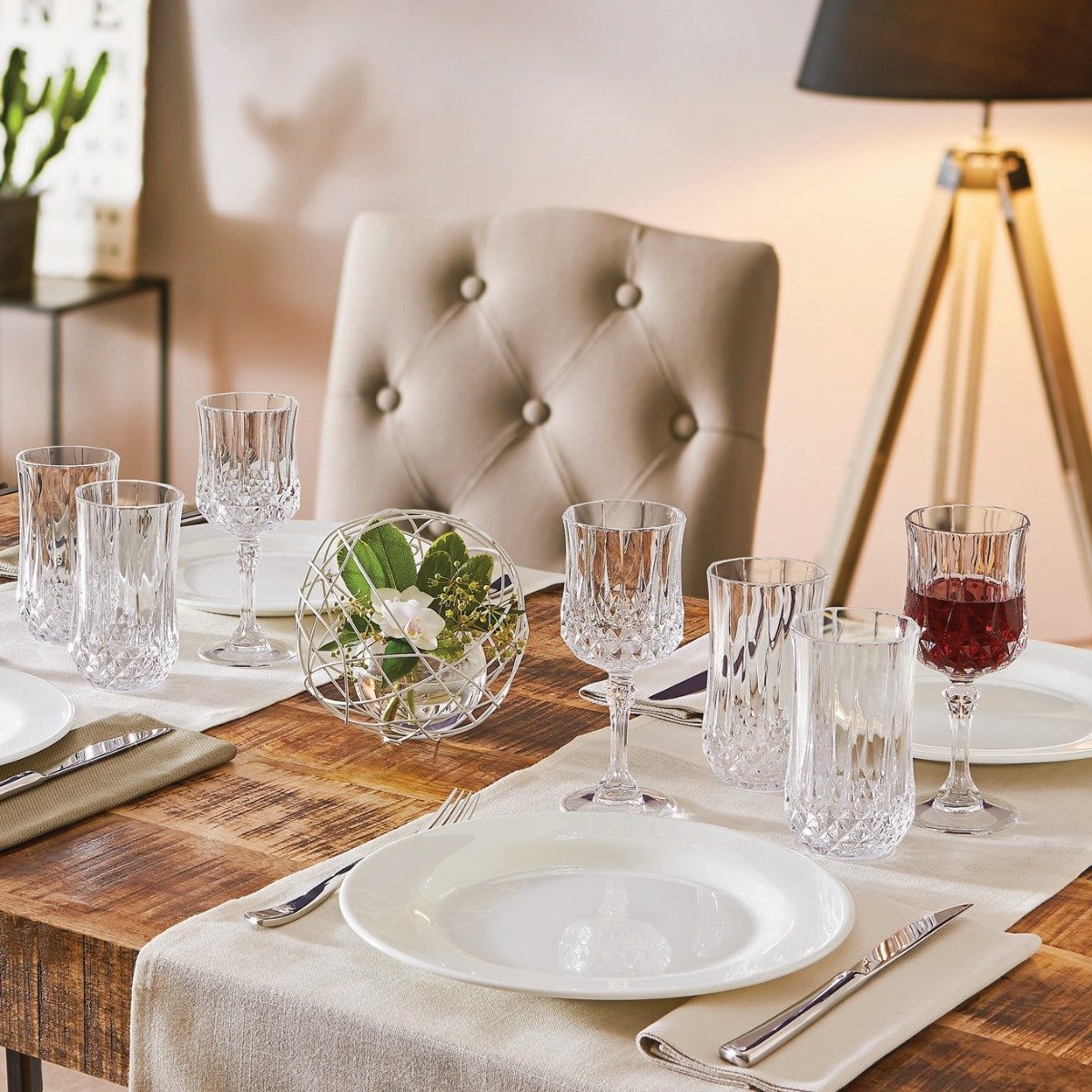 Ensemble 18 pièces, verres à pied et verres à eau Longchamp - Cristal d