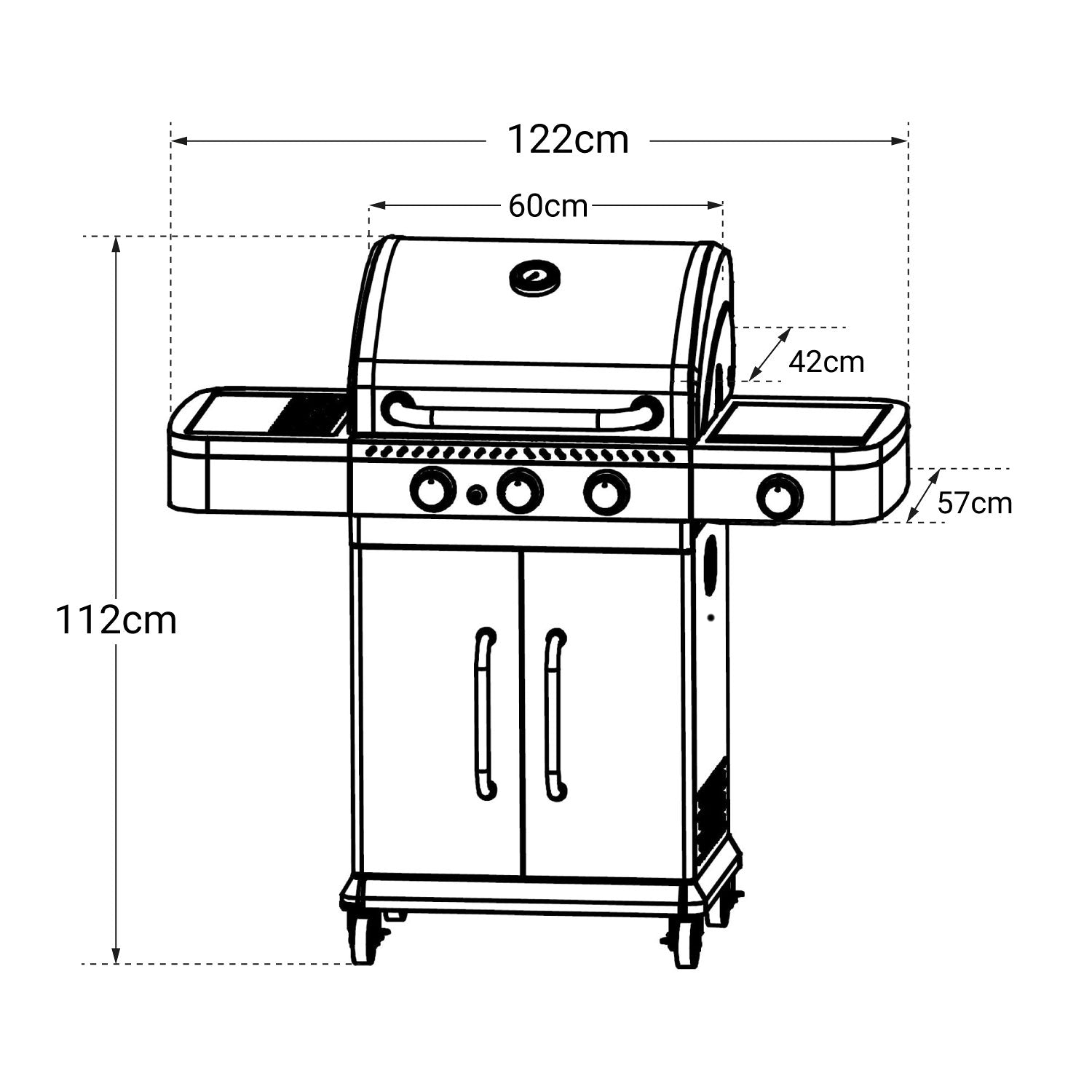 Barbecue au gaz FIDGI 3 avec thermomètre - 3 brûleurs + réchaud 11,5kW Cook