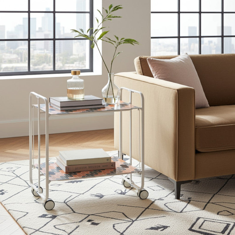 Desserte pliante 2 niveaux avec roulettes – structure blanche, bauhaus Don Hierro - Mathon - 3