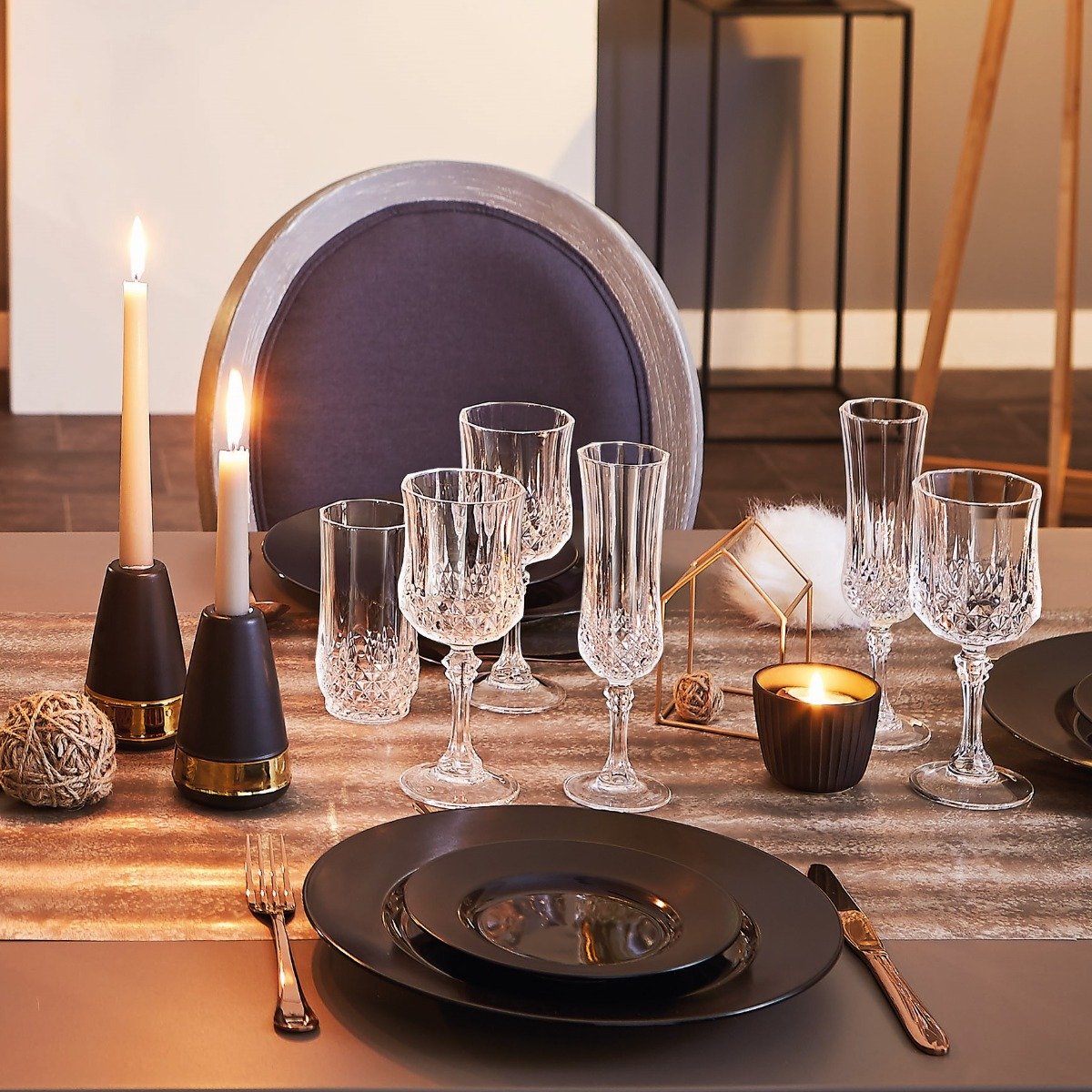 Ensemble 18 pièces, verres à pied et verres à eau Longchamp - Cristal d